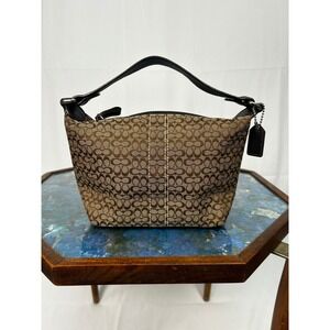 Coach Mini Signature Canvas Handbag Brown Leather Trim Small Zip Purse